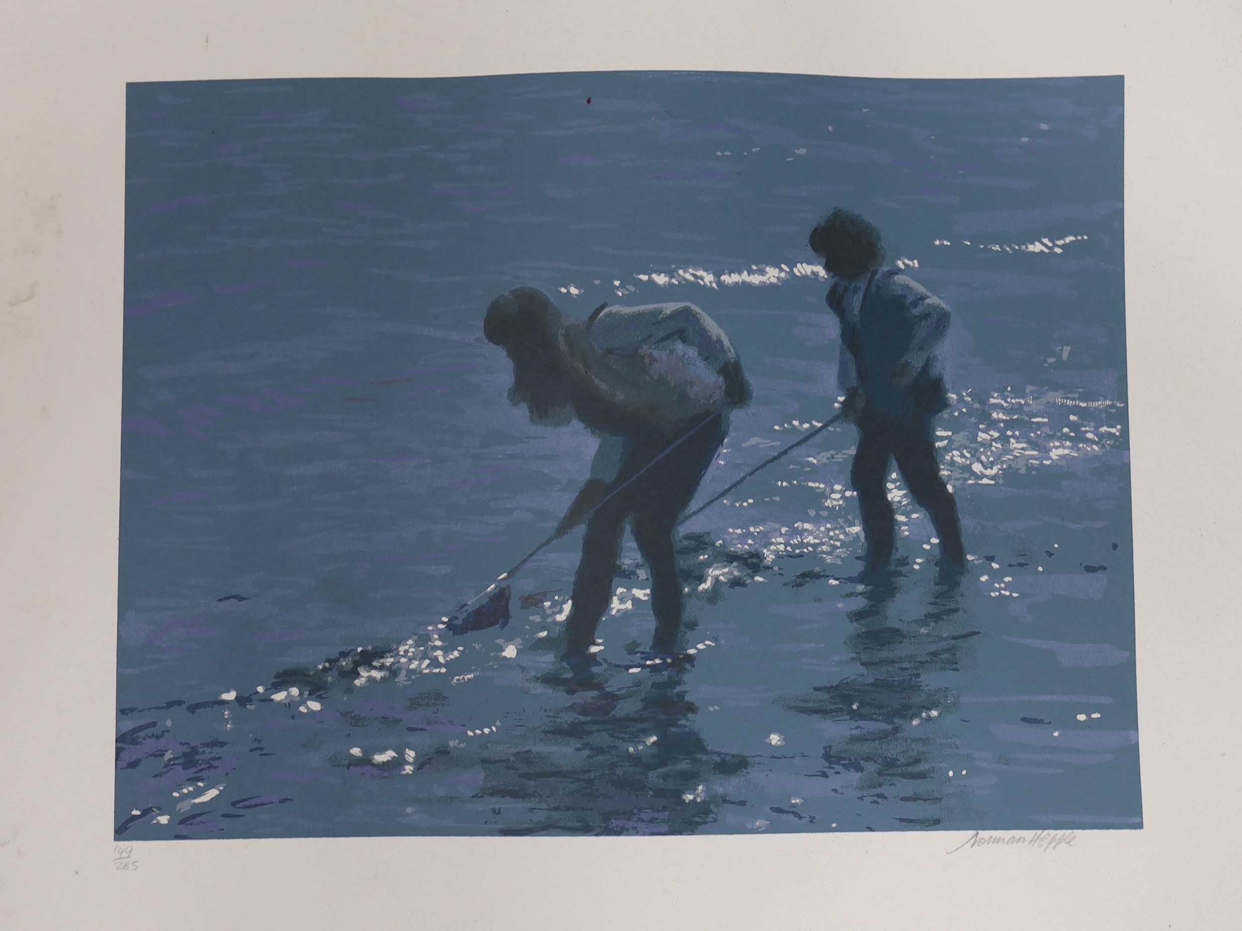 Norman Hepple and Robert Buhler, four limited edition prints, three by Hepple, Seaside scenes and one by Buhler, Venetian scene, largest overall 75 x 100cm, unframed